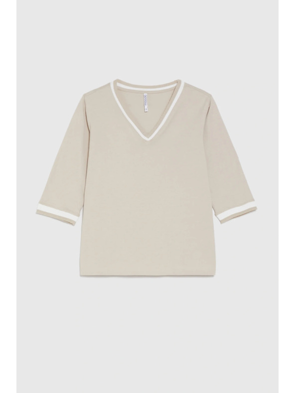 Moodo Bombažna bluza z V-izrezom bež barve Moodo