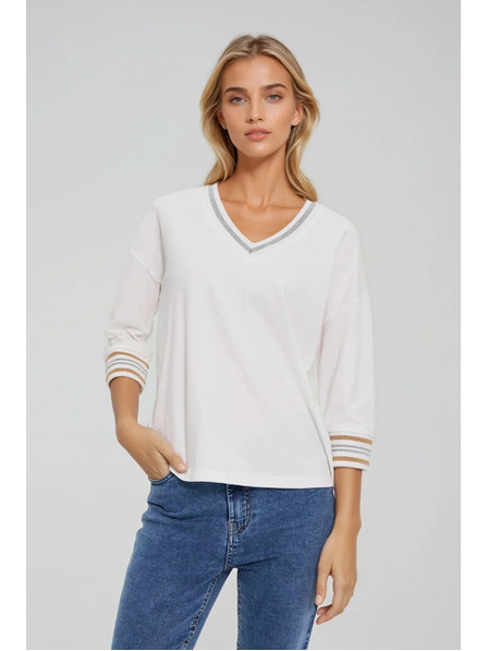 Moodo Bombažna jopa z V-izrezom bele barve Moodo