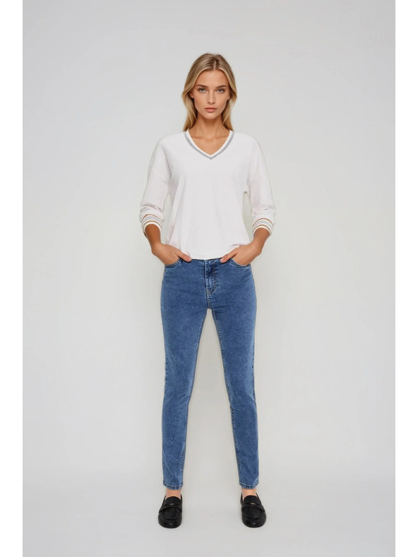 Moodo Bombažna jopa z V-izrezom bele barve Moodo