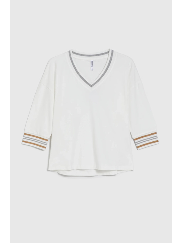 Moodo Bombažna jopa z V-izrezom bele barve Moodo