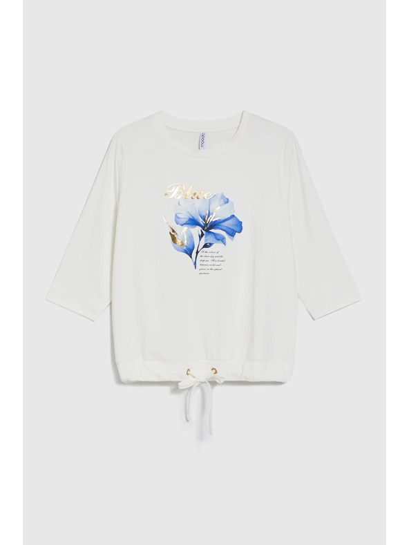 Moodo Bluza s potiskom in vezavo bele barve Moodo