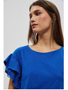 Moodo Modra bluza z volani na ramenih Moodo