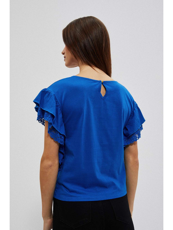 Moodo Modra bluza z volani na ramenih Moodo