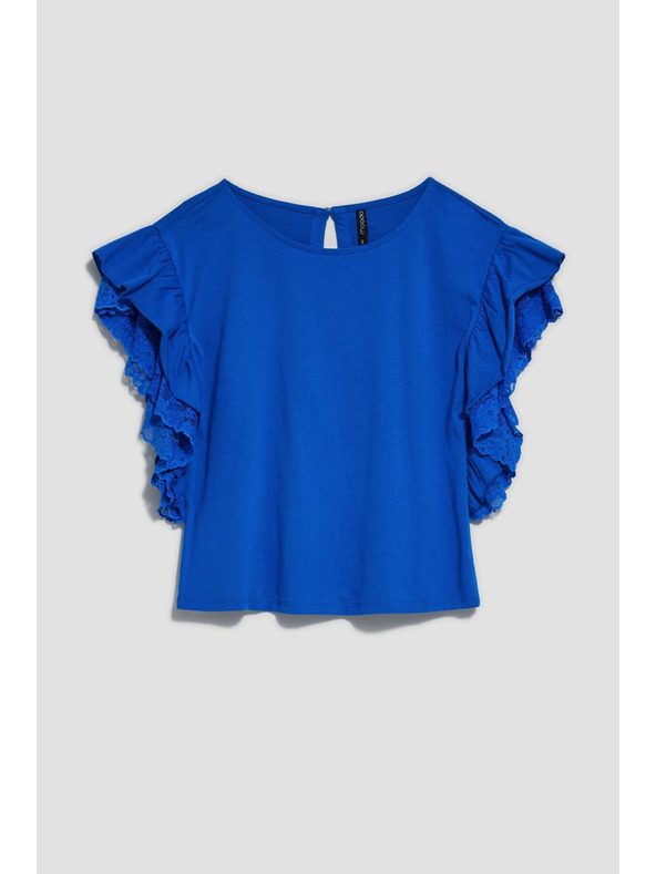 Moodo Modra bluza z volani na ramenih Moodo