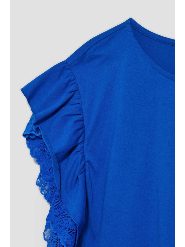 Moodo Modra bluza z volani na ramenih Moodo