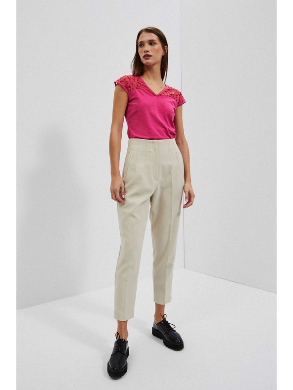 Moodo Rožnata bluza z V-izrezom in čipko Moodo