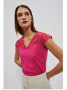Moodo Rožnata bluza z V-izrezom in čipko Moodo