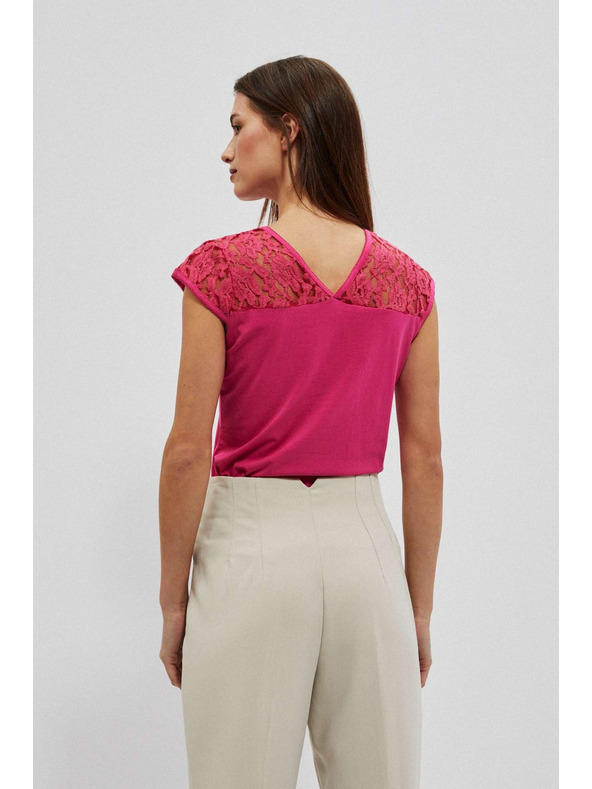 Moodo Rožnata bluza z V-izrezom in čipko Moodo