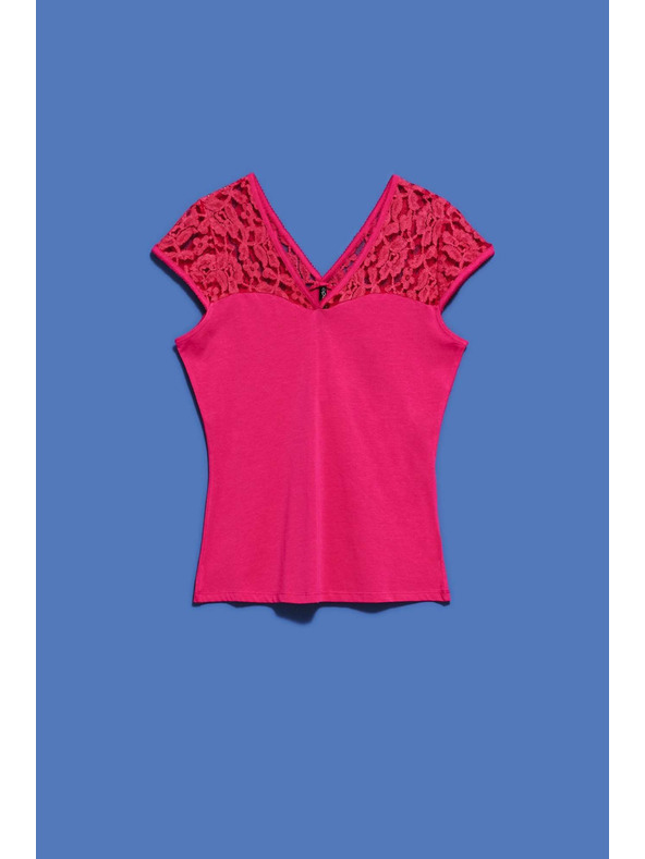 Moodo Rožnata bluza z V-izrezom in čipko Moodo