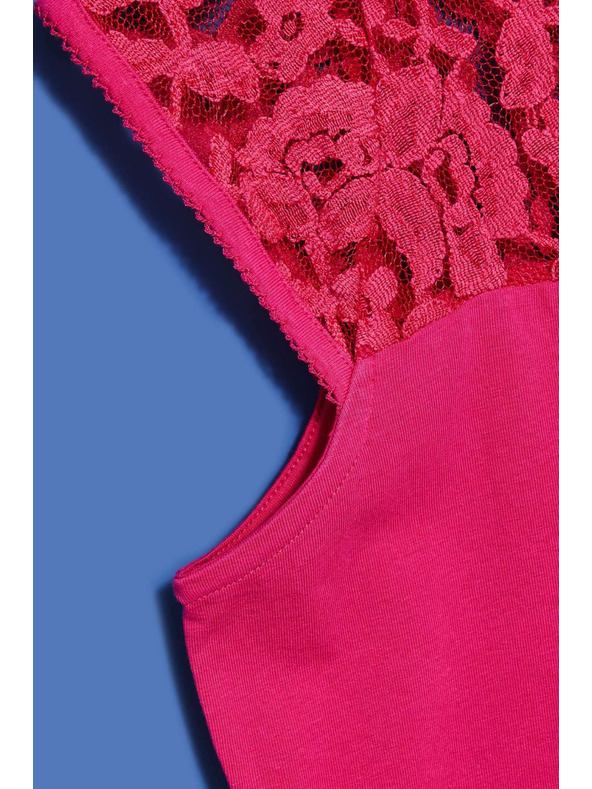 Moodo Rožnata bluza z V-izrezom in čipko Moodo