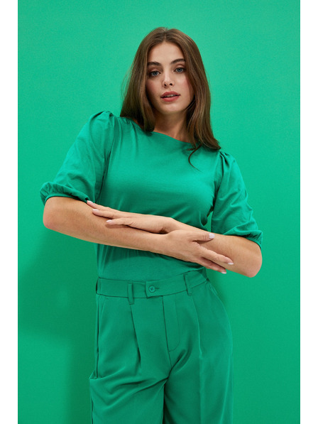 Moodo Gladka majica z napihnjenim rokavi zelene barve Moodo