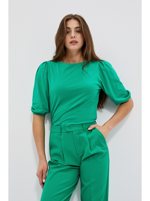 Moodo Gladka majica z napihnjenim rokavi zelene barve Moodo