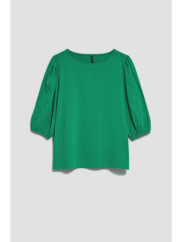 Moodo Gladka majica z napihnjenim rokavi zelene barve Moodo