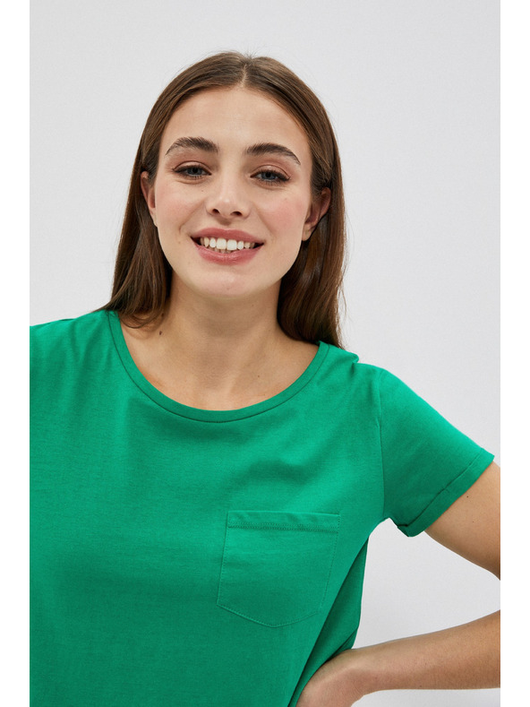 Moodo Bombažna majica z žepkom zelene barve Moodo