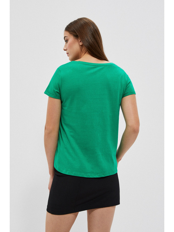 Moodo Bombažna majica z žepkom zelene barve Moodo