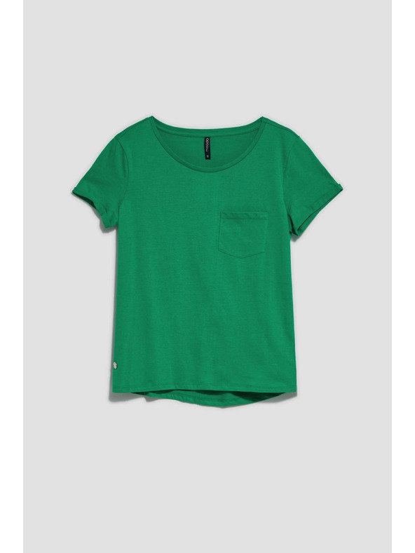 Moodo Bombažna majica z žepkom zelene barve Moodo