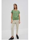 Moodo Bombažna majica z okroglim izrezom in žepkom olivno zelene barve Moodo