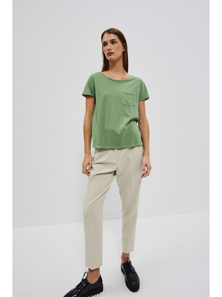 Moodo Bombažna majica z okroglim izrezom in žepkom olivno zelene barve Moodo