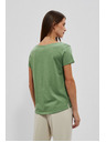 Moodo Bombažna majica z okroglim izrezom in žepkom olivno zelene barve Moodo