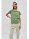 Moodo Bombažna majica z okroglim izrezom in žepkom olivno zelene barve Moodo