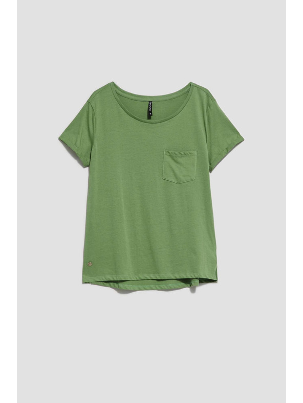 Moodo Bombažna majica z okroglim izrezom in žepkom olivno zelene barve Moodo