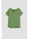 Moodo Bombažna majica z okroglim izrezom in žepkom olivno zelene barve Moodo