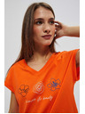 Moodo Majica z V-izrezom in potiskom oranžna Moodo