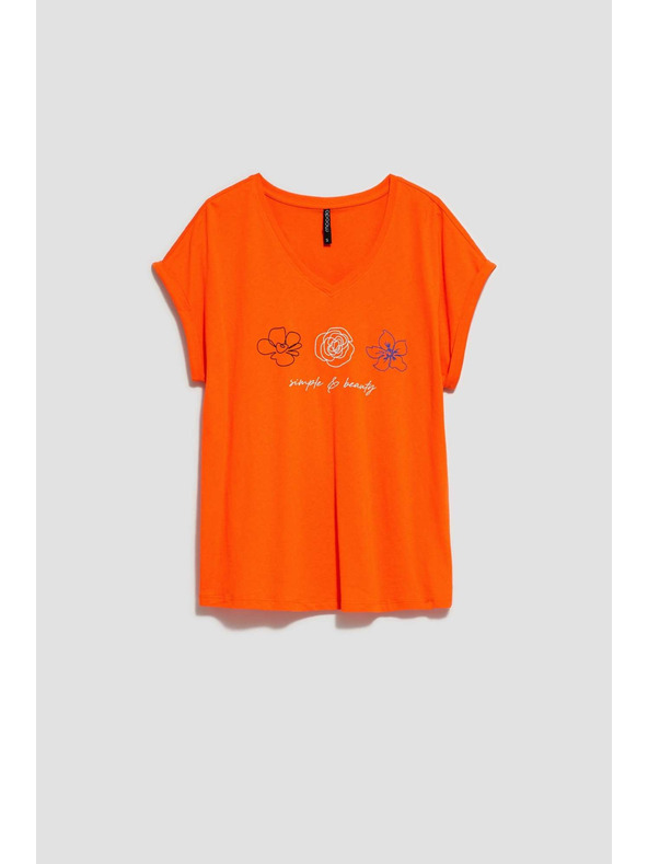 Moodo Majica z V-izrezom in potiskom oranžna Moodo