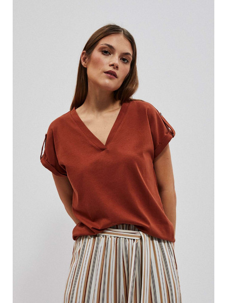 Moodo Bluza v obliki V izreza rjava Moodo