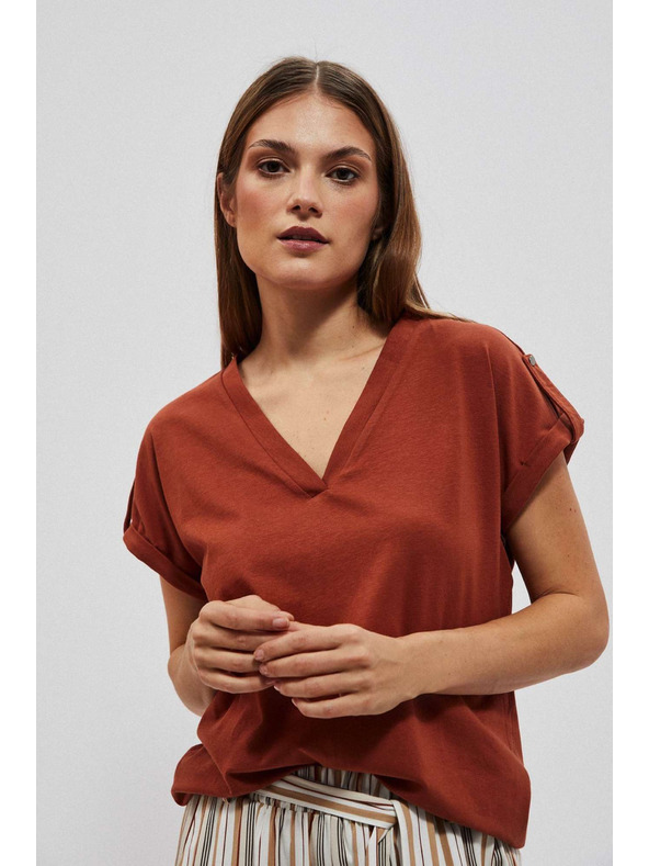 Moodo Bluza v obliki V izreza rjava Moodo