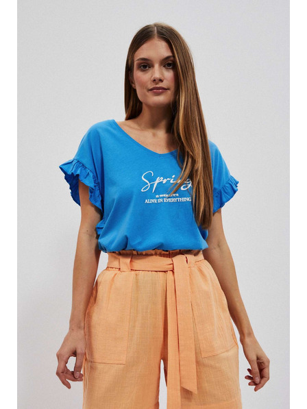 Moodo Bluza z napisom in volančkom na rokavu Moodo