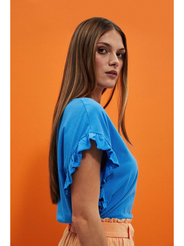 Moodo Bluza z napisom in volančkom na rokavu Moodo