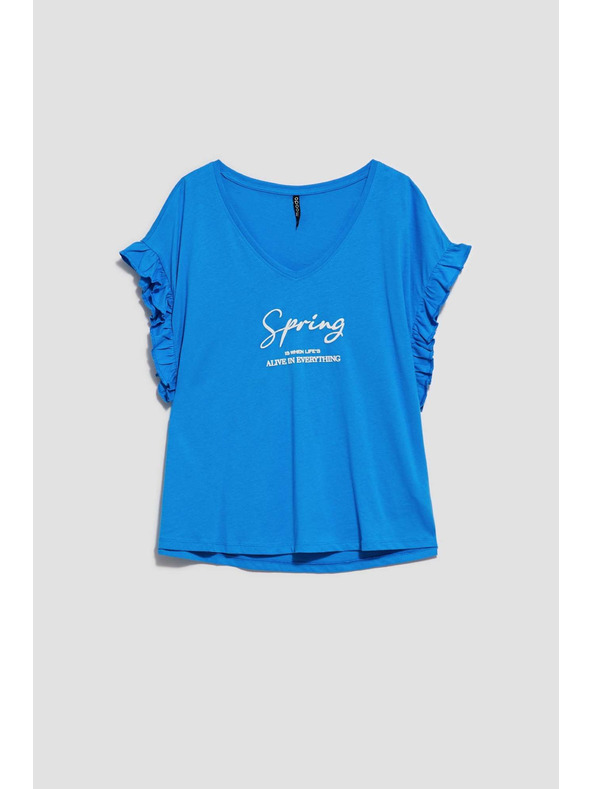 Moodo Bluza z napisom in volančkom na rokavu Moodo