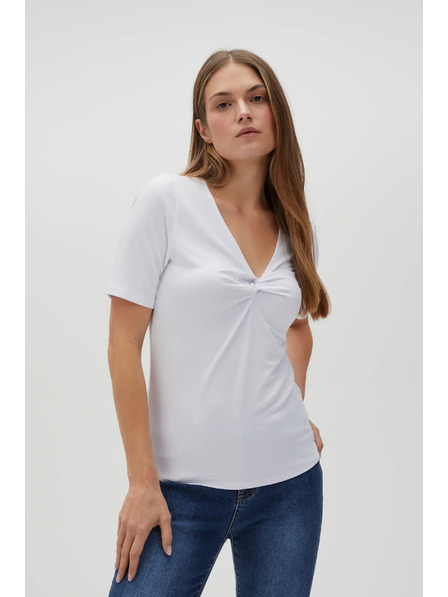 Moodo Bela bluza z okrasnim izrezom Moodo