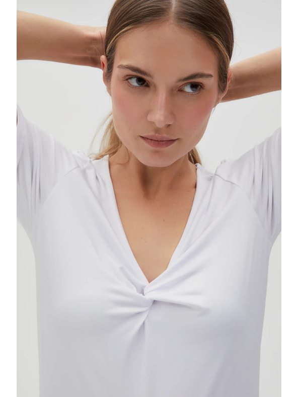 Moodo Bela bluza z okrasnim izrezom Moodo