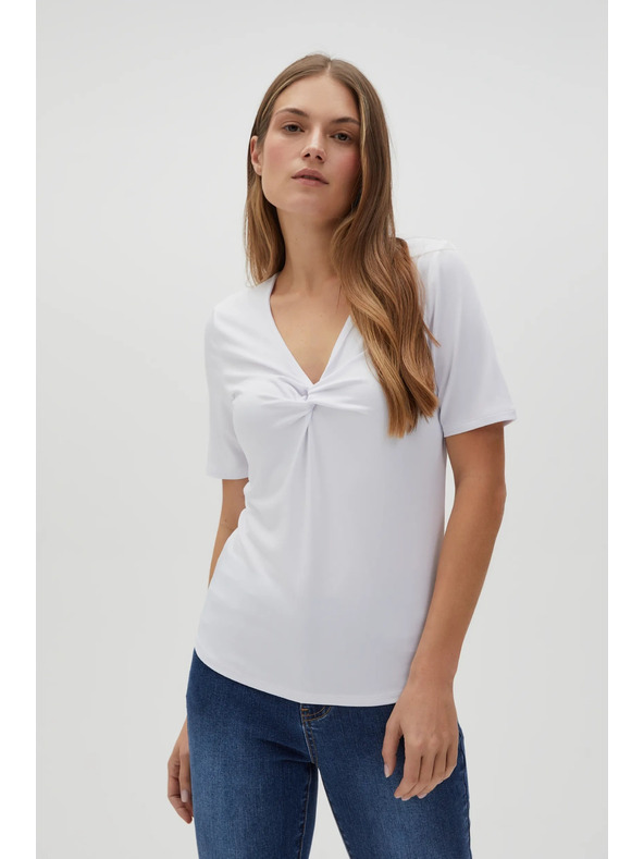 Moodo Bela bluza z okrasnim izrezom Moodo