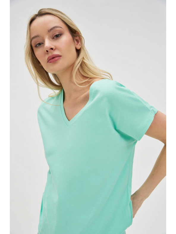 Moodo Bombažna majica z V-izrezom meta Moodo