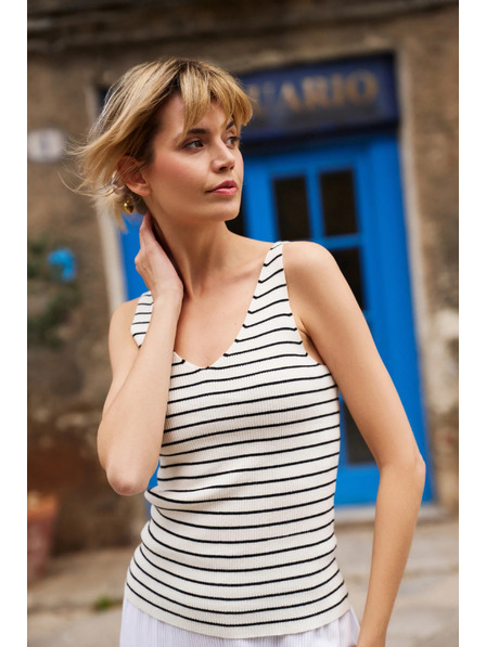 Moodo Bombažen top v progah bež Moodo