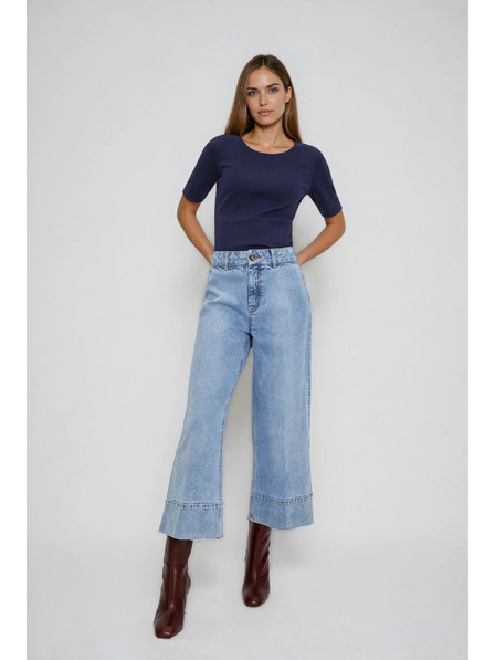 Moodo Temno modra bluza iz rebrastega materiala Moodo