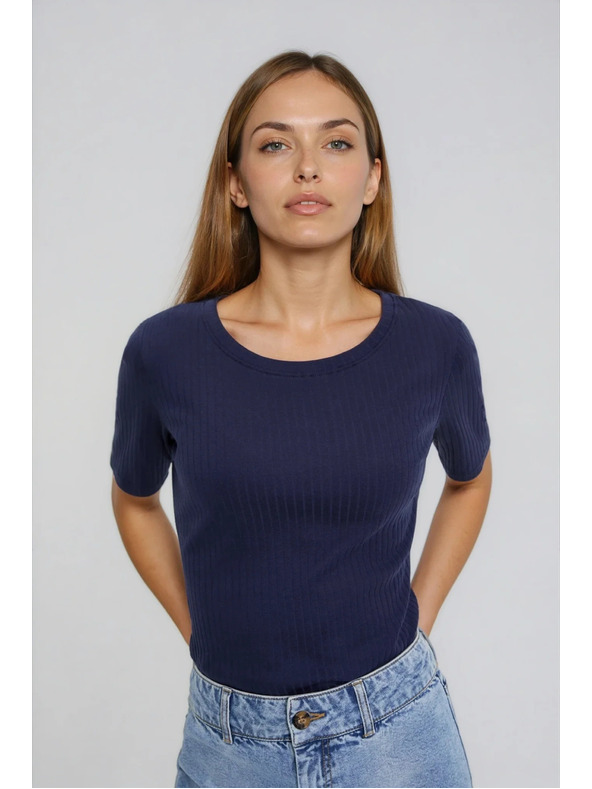 Moodo Temno modra bluza iz rebrastega materiala Moodo