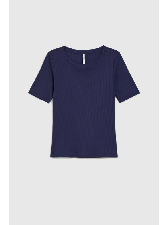 Moodo Temno modra bluza iz rebrastega materiala Moodo