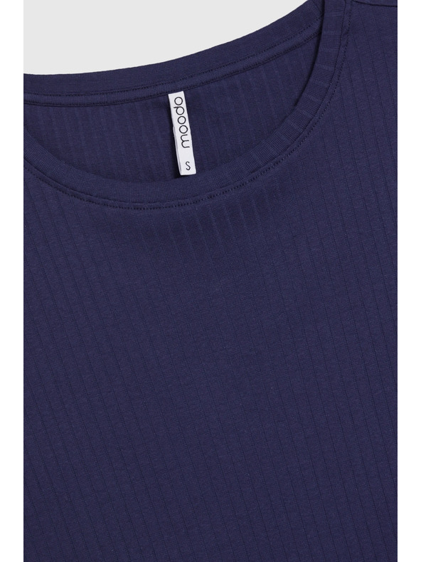 Moodo Temno modra bluza iz rebrastega materiala Moodo