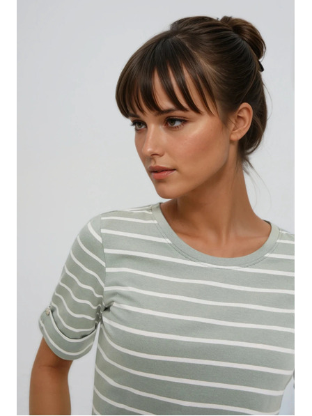 Moodo Bombažna prugasta majica olivno zelena Moodo