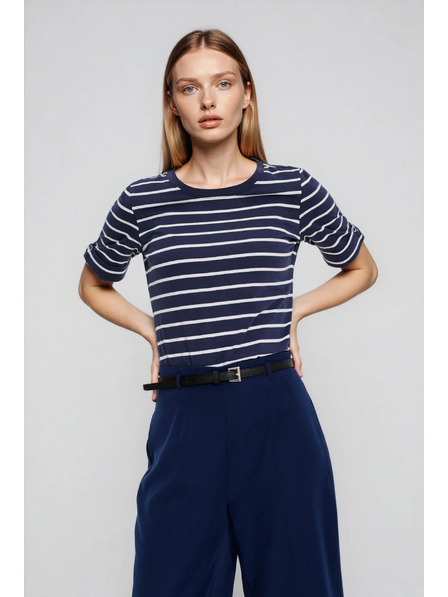 Moodo Bombažna prugasta majica temno modra Moodo