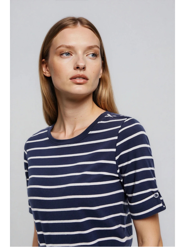Moodo Bombažna prugasta majica temno modra Moodo