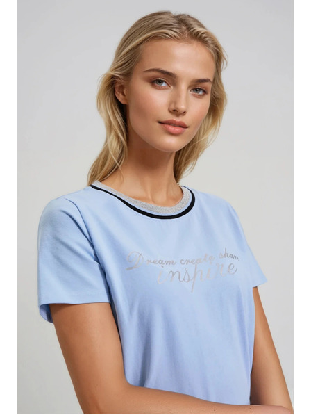 Moodo Bluza z napisom svetlo modra Moodo