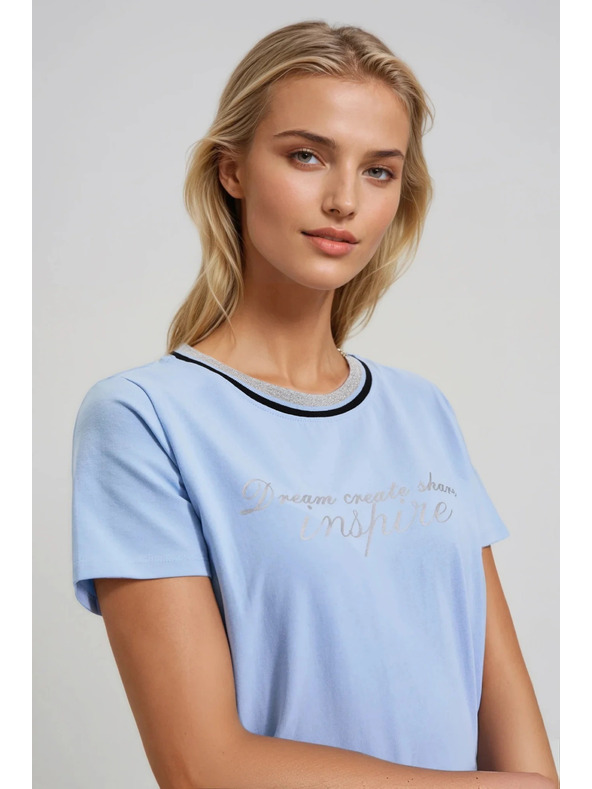 Moodo Bluza z napisom svetlo modra Moodo