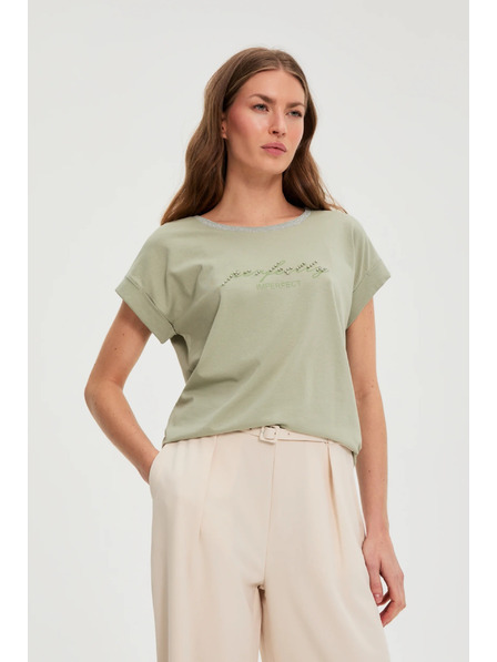 Moodo Olivna bluza z napisom Moodo