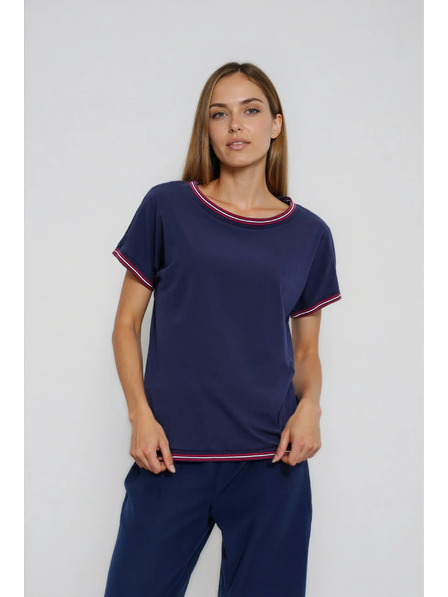 Moodo Temno modra bluza z okrasnim robom Moodo