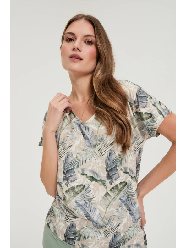 Moodo Bež bluza z V-izrezom Moodo